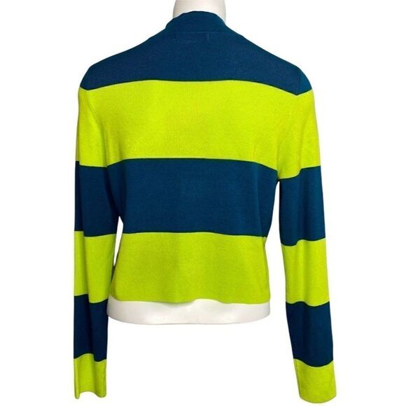 Victor Glemaud Sweater Top Womens SMALL Teal Lime Green Striped Mock Relaxed NEW - Picture 2 of 10